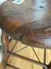 Antique Wooden Stool with Turned Legs and Iron Stretcher - 6