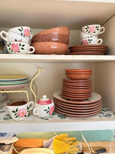 Stangl Pottery Wild Rose Cups, Saucers, Bowls, Plates, and Creamer