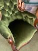 Antique 1880s Victorian Green Tufted Velvet Armchair with Carved Wood Accents - 3