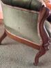 Antique 1880s Victorian Green Tufted Velvet Armchair with Carved Wood Accents - 4
