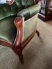 Antique 1880s Victorian Green Tufted Velvet Armchair with Carved Wood Accents - 5
