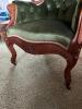 Antique 1880s Victorian Green Tufted Velvet Armchair with Carved Wood Accents - 6