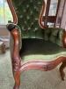 Antique 1880s Victorian Green Tufted Velvet Armchair with Carved Wood Accents - 9