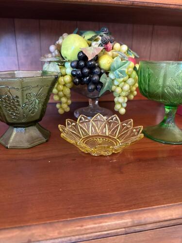Vintage-Style Pressed Glass Dishes and Compote Bowls with Faux Fruit
