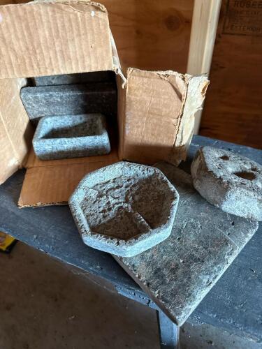 Group of Primitive Stone Carved Bowls and Slabs