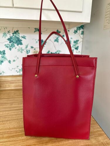 Vintage Red Structured Leather Tote Bag with Double Handles