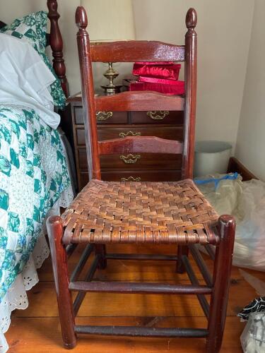 Ladder-Back Side Chair With Woven Seat and Embroidered Pilllow