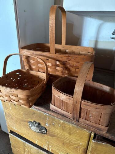 Pair of Longaberger Woven Baskets with Rustic Crate Basket