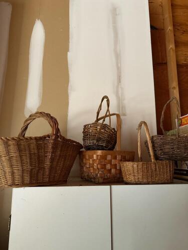 Assorted Wicker and Wood Baskets Rustic Style