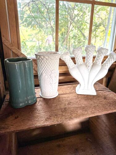 Vintage Pottery Vases and Five Finger Tulip Fan Vase