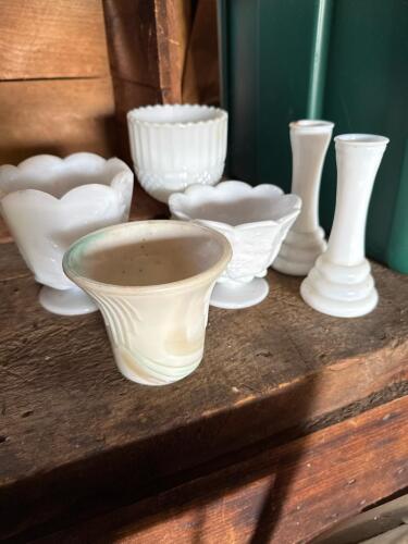 Assorted Vintage Milk Glass Vases and Compotes
