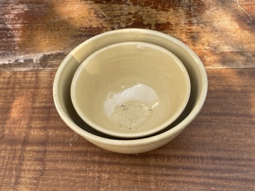 Yellow Glazed Stoneware Mixing Bowls, Nested Set of Two