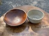 Wooden Bowl and Studio Pottery Bowl