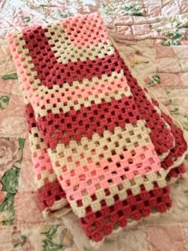 Vintage Pink Crochet Throw Blanket