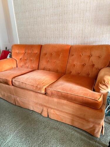 Vintage MCM Ethan Allen Orange Velvet Sofa
