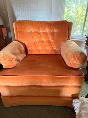 Vintage MCM Ethan Allen Orange Velvet Arm Chair