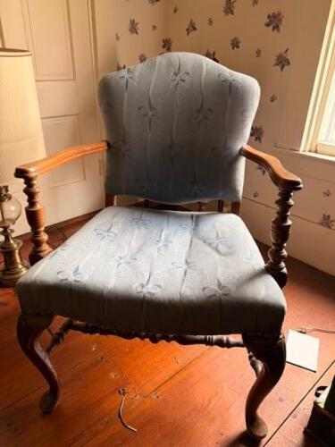 Vintage Upholstered Accent Chair in Blue Bow Print