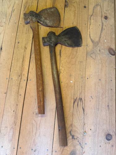 Antique Broad Axes with Wooden Handles