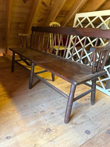 Windsor-Style Wooden Bench