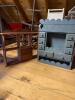 Antique Blue Painted Cabinet with Drawers & Wood Plate Rack