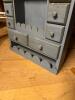 Antique Blue Painted Cabinet with Drawers & Wood Plate Rack - 7