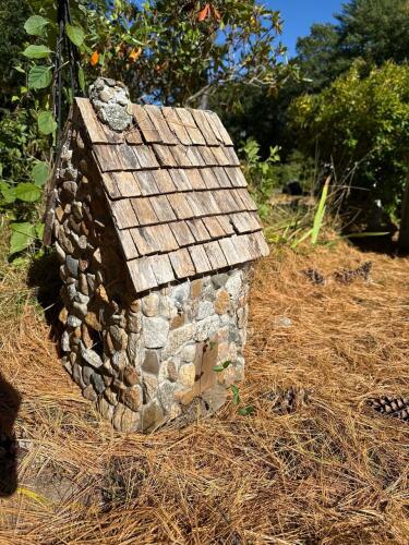 Rustic Miniature Stone Cottage with Wood Shingle Roof
