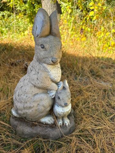 Concrete Rabbit and Bunny Garden Statue, Signed!