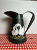 Metal Pitcher With Hand Painted Goose and Floral Motif