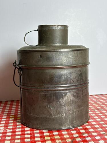 Antique Tin Milk Pail with Lid and Handle