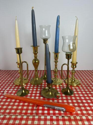 Brass Candlesticks and Hurricane Candle Holders