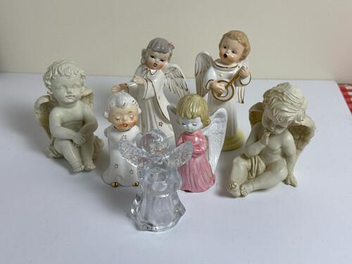 Vintage Angel Figurines Assortment, Japan-Style Ceramic and Glass
