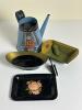Hand-Painted Folk Art Style Tin Watering Can, and Trays