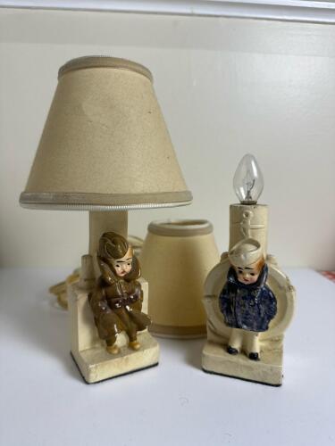 Pair of Figural Child Motif Table Lamps With Shades