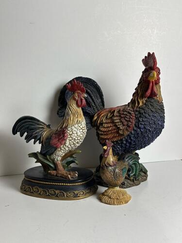 Rooster and Chicken Figurines in Country-Style Motif