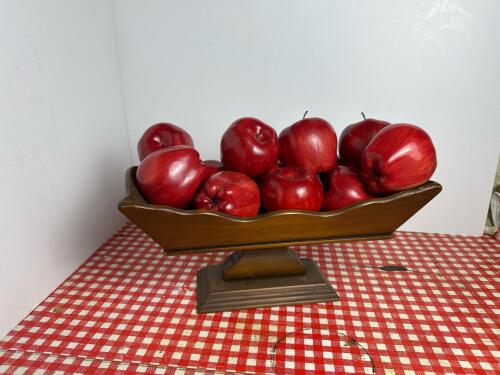 Wooden Compote with Faux Red Apples in Country Style