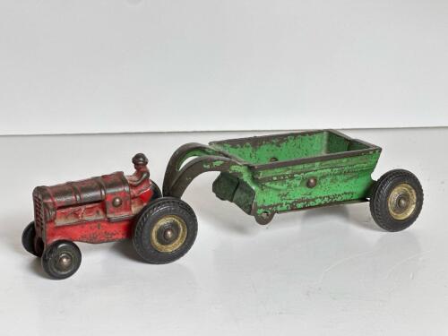 Vintage Cast Iron Tractor with Wagon, Farm Toy