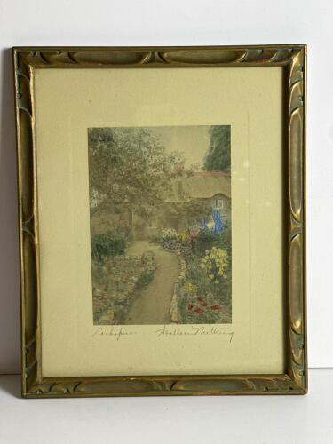 9.5" x 12 Framed Wallace Nutting Hand-Colored Print Larkspur