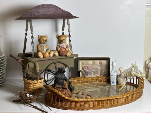 Homeco Bear Figurines with Cart and Assorted Rustic Decor