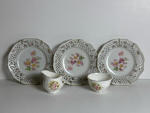 Schumann Arzberg Germany Reticulated Plates, Creamer, and Bowl