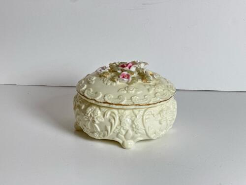 Porcelain Trinket Box With Floral Relief in Victorian Style
