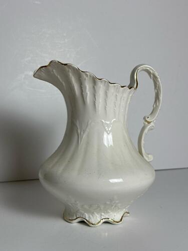 Victorian-Style White Ceramic Pitcher with Gilt Rim