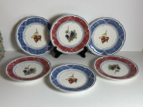 Villeroy & Boch Fruit Motif Plaid Porcelain Plates