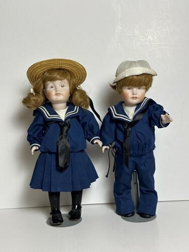 Pair of Bisque Sailor Dolls in Vintage-Style Outfits