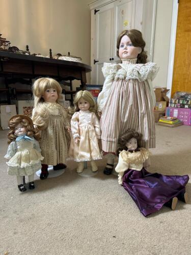 Porcelain Dolls in Victorian-Style Dresses