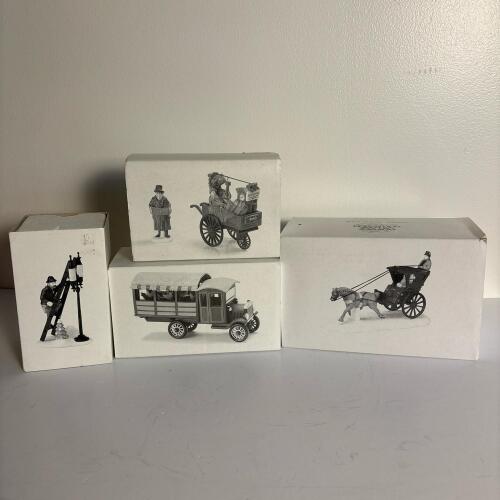 Heritage Village Porcelain Carriage, Cart, Delivery Truck, & Lamplighter Sets