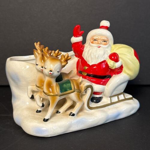 Vintage Lefton Santa Claus Sleigh Planter