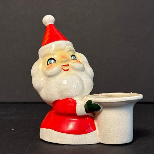 Pair of Vintage Santa Claus Ceramic Candle Holders