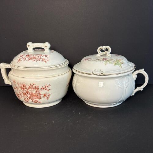 Two Vintage Covered Chamber Pots