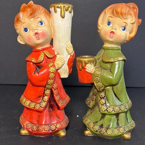 Pair of Vintage Star Japan Boy and Girl Candle Holders