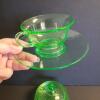Green Uranium Depression Glass Cups and Covered Sugar Bowl - 3